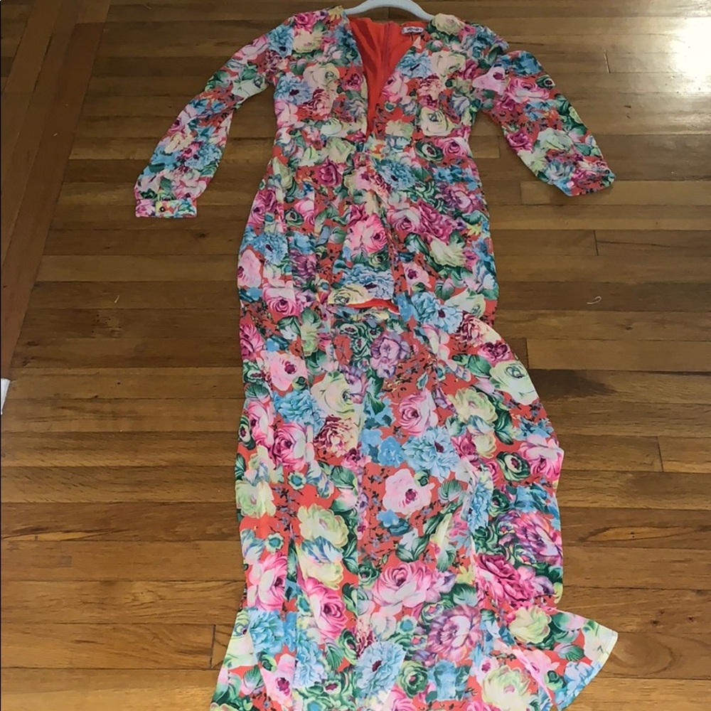 Floral Long Sleeve Romper Maxi Dress